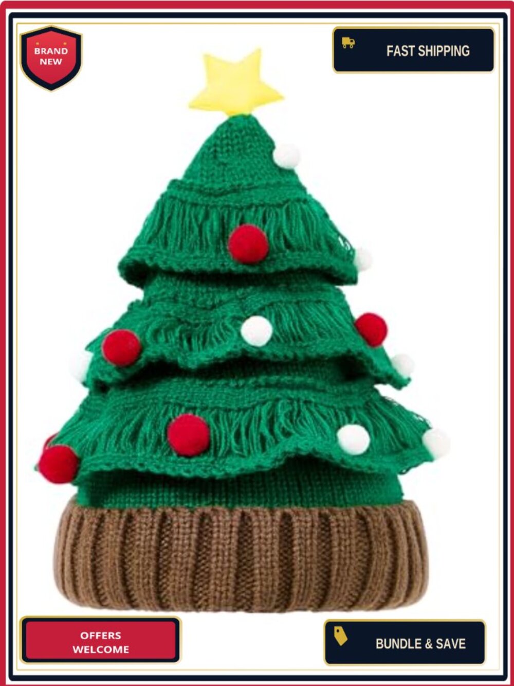 Christmas Tree Santa Hat Acrylic Knit Beanie Holiday Party Winter